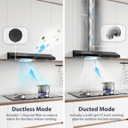 GRACEALL 30 Inch Range Hood Under Cabinet Oven Vent Hood, Ducted/ Ductless Convertible Kitchen Extractor, Stainless Steel Stove Exhaust Fan, Charcoal Filter and Exhaust Pipe Included