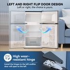 Frestec 2-Door Mini Fridge - 3.2 Cu Ft, Energy Star Rated, Perfect for Dorm or Apartment,Stainless Steel