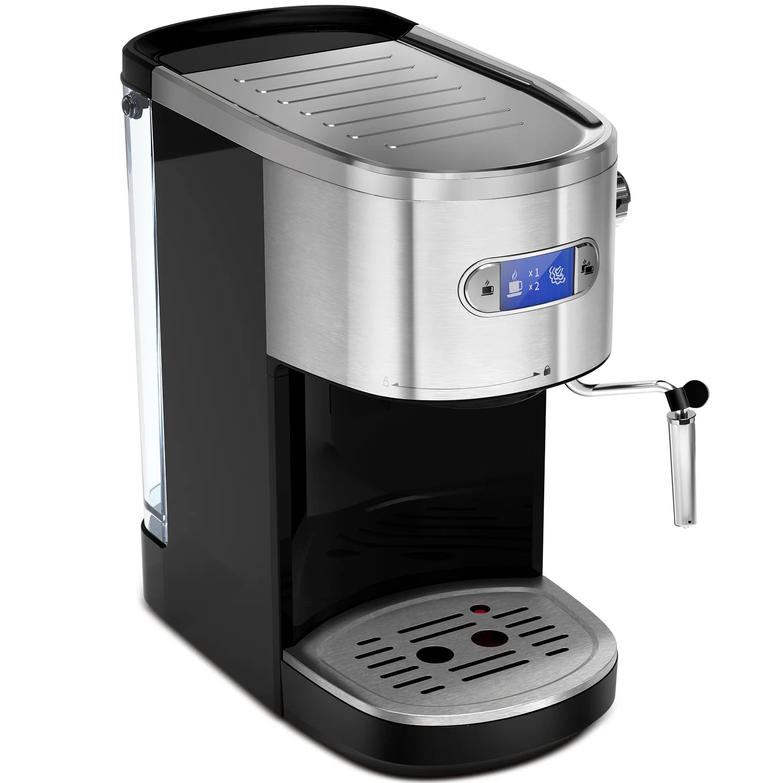 Electactic NEW Coffee Maker 2.0, with 20BAR Extraction, LED Display, 1.2L Water Tank, PCB Electronic Temperature Control, Steam Milk Frother, for Home, Office, Coffee Shop - Black