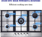 30 inch Gas Cooktop Gas Stove Top w/ 5 High Efficiency Burner Bulit-in Stainless Steel Gas Stoves for Kitchen NG/LPG Convertible Thermocouple Protection