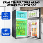 2 Door Mini Fridge with Freezer,3.5Cu.ft Small Freezer,7 Adjustable Thermostat,Blue,New