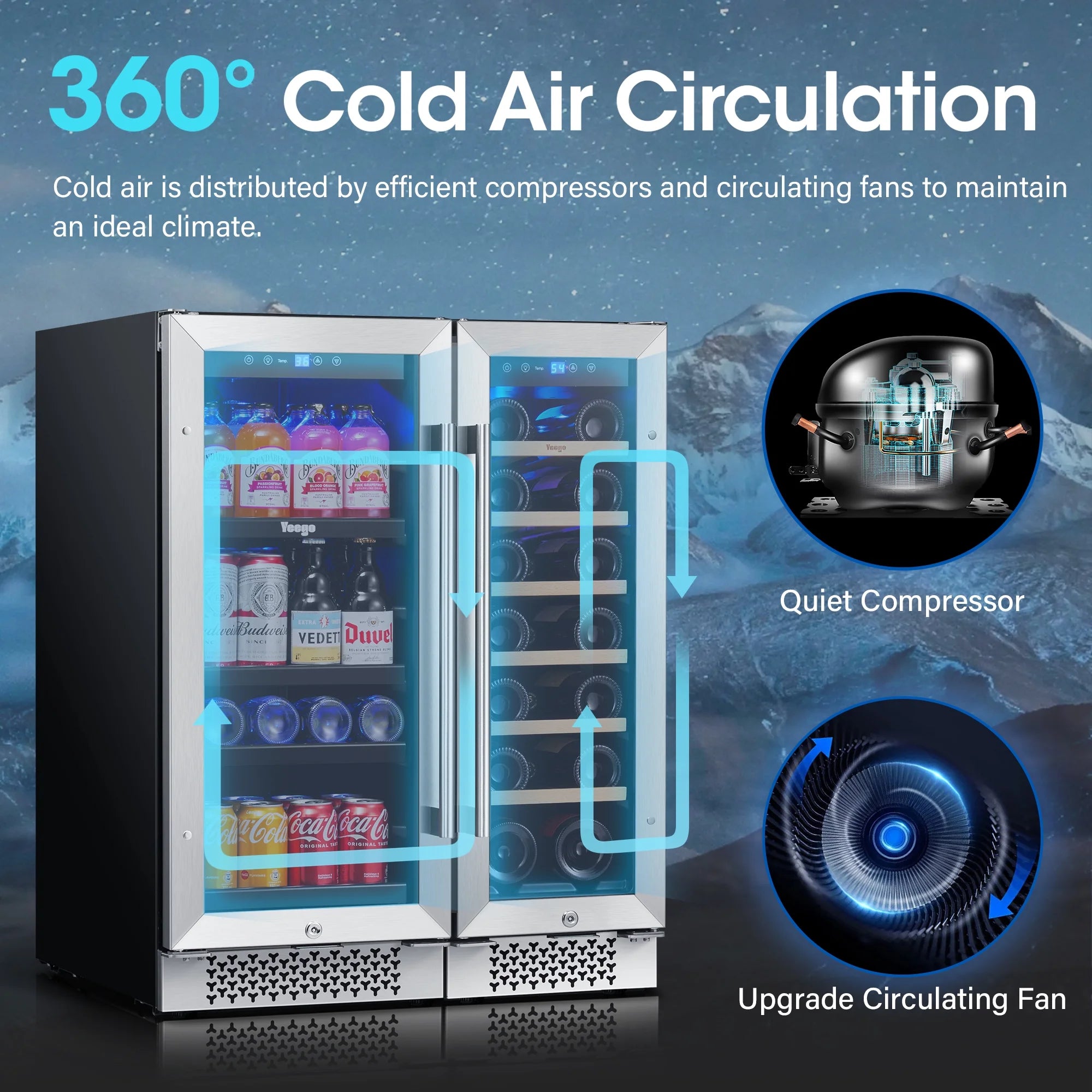 Yeego 30" Wine and Beverage Refrigerator,Two 15" Wine and Beverage Cooler Under Counter or Freestanding, Hold 33 Bottles and 80 Cans(Two Pack)