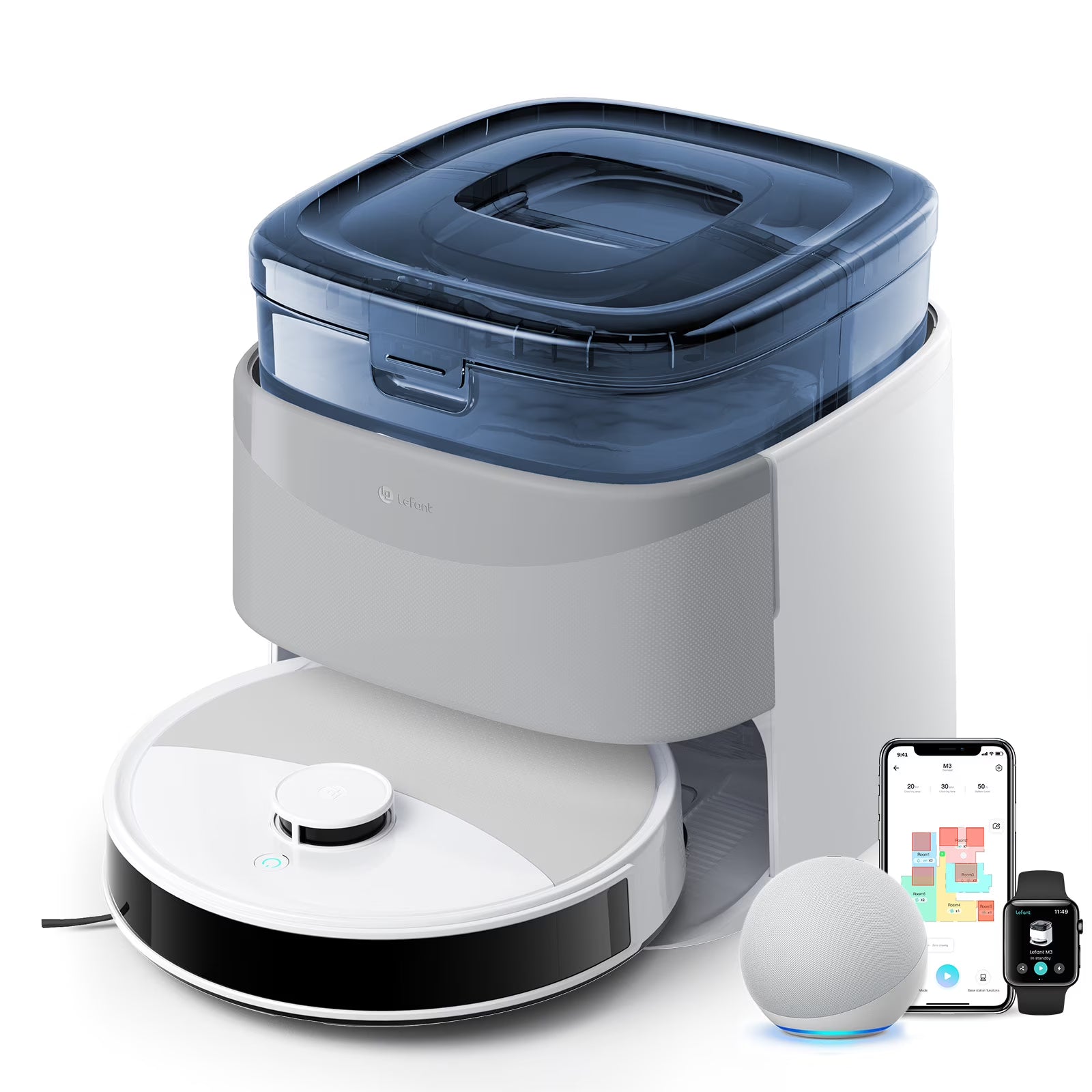 Lefant M3L Robot Vacuum and Mop, 12000Pa Suction, All-in-One Base Station, Anti-Tangle Brushes & Dual Spinning Mop, Self-Emptying & Refilling, LIDAR Navigation