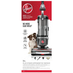 Hoover Upright Vacuum, WindTunnel Tangle Guard, Bagless, with Swivel Steering, Hard Floor and Carpet, Crevice Tool, Dusting Brush, Turbo Tool, LED headlights, UH77110, Black