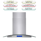 Joeaonz 36-Inch Island Mount Range Hood with 900 CFM, 4 LED Lights, Glass LCD Touch Control