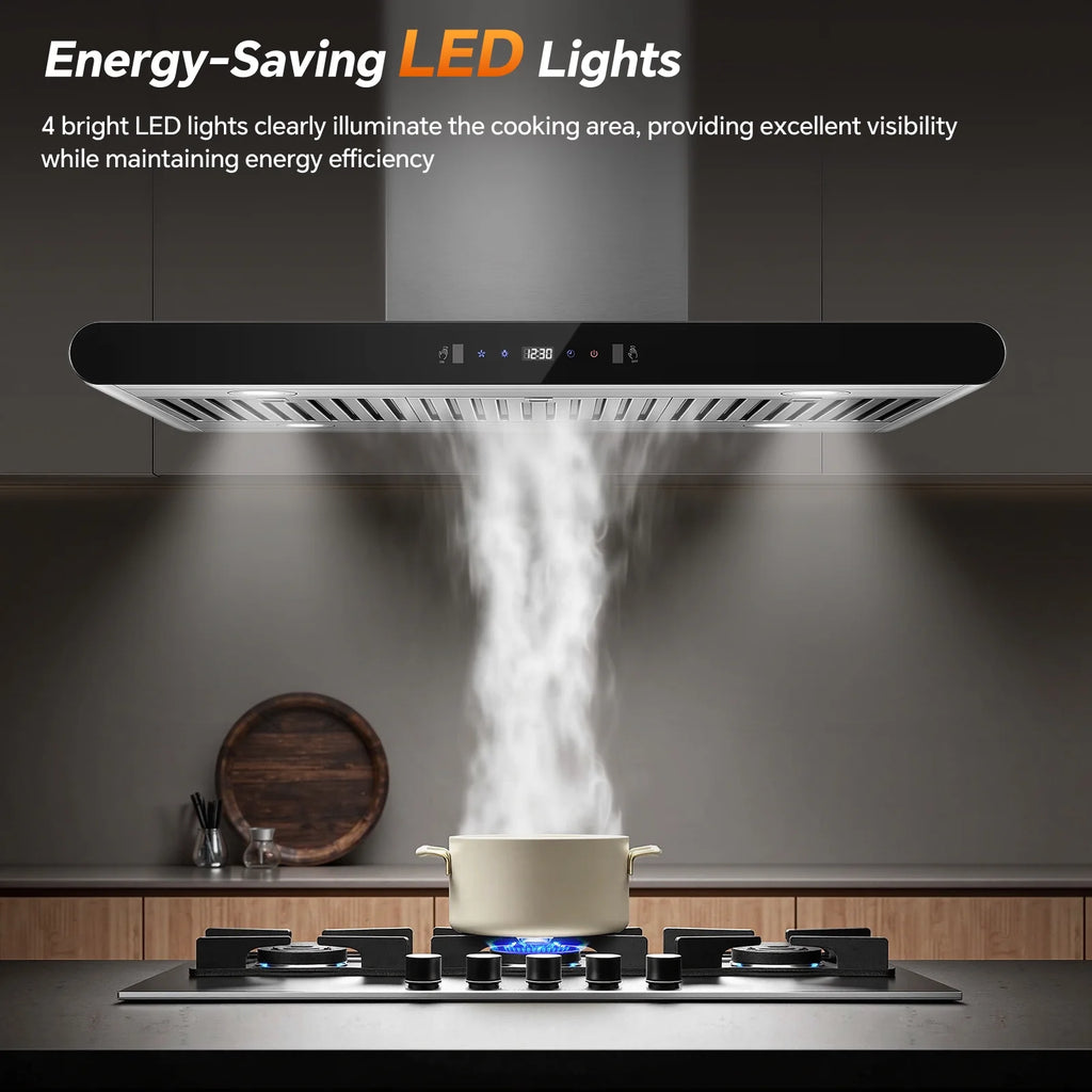 36" Island Range Hood 700CFM Stainless Steel with LED Lights, 3-Speed Touch Control & Delay Shutoff, Ducted/Ductless Convertible