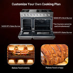 Spaco 48 Inches Freestanding Natural Gas Range with 7 Burners Cooktop, Gas Cooktop for Kitchen, Stainless Steel