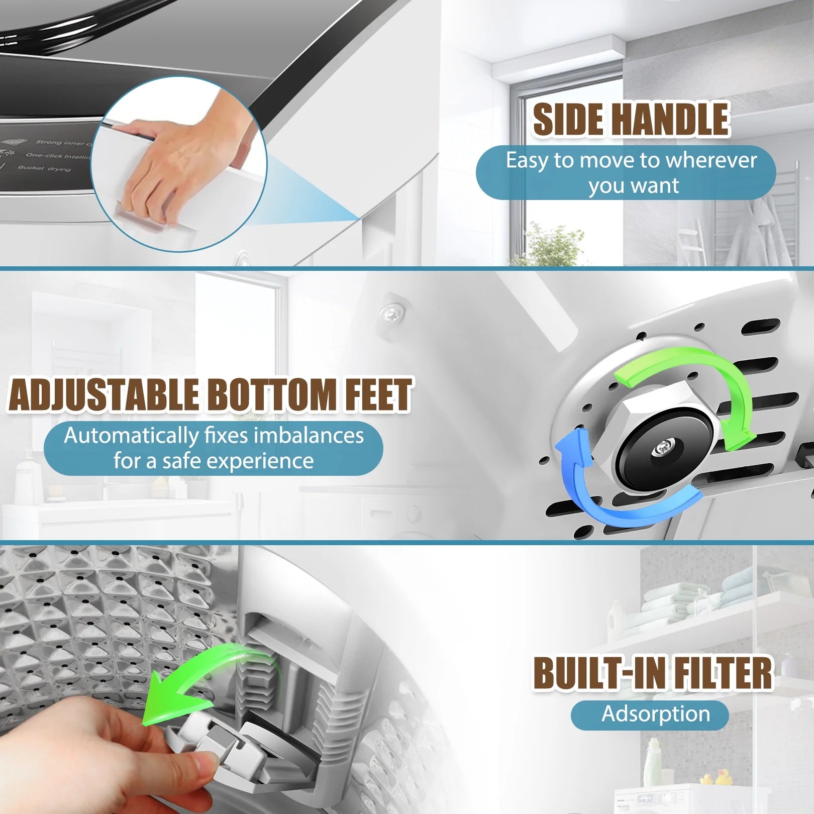 Veeboto Portable Washing Machine 15.6lbs Full-Automatic Washer, Compact Wash & Dry Combo with Drain Pump for Home, Dorms, Apart, White