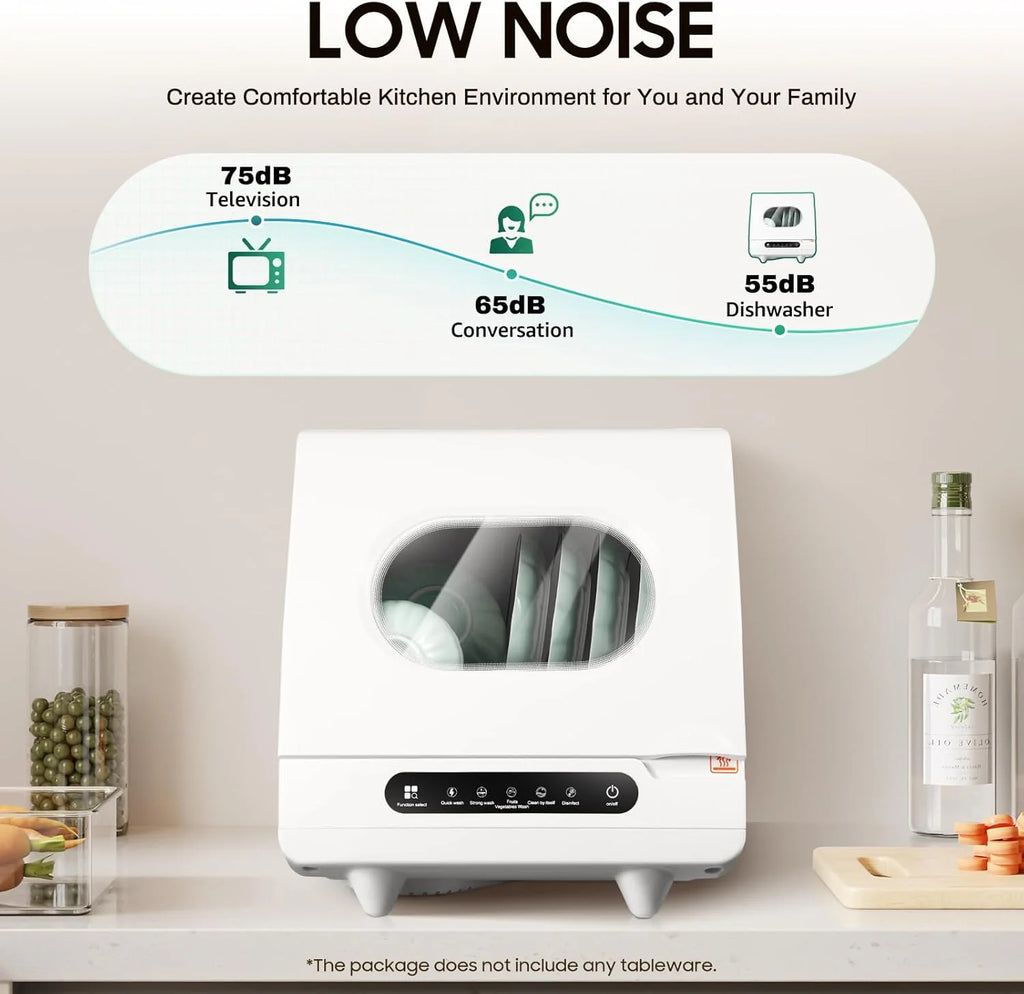 1200W Portable Mini Countertop Dishwasher, 110V Table Top Dishwasher with 5 Wash Programs & Display, Freestanding Automatic Dishwasher for Apartment/Office/Kitchen/RVS, White