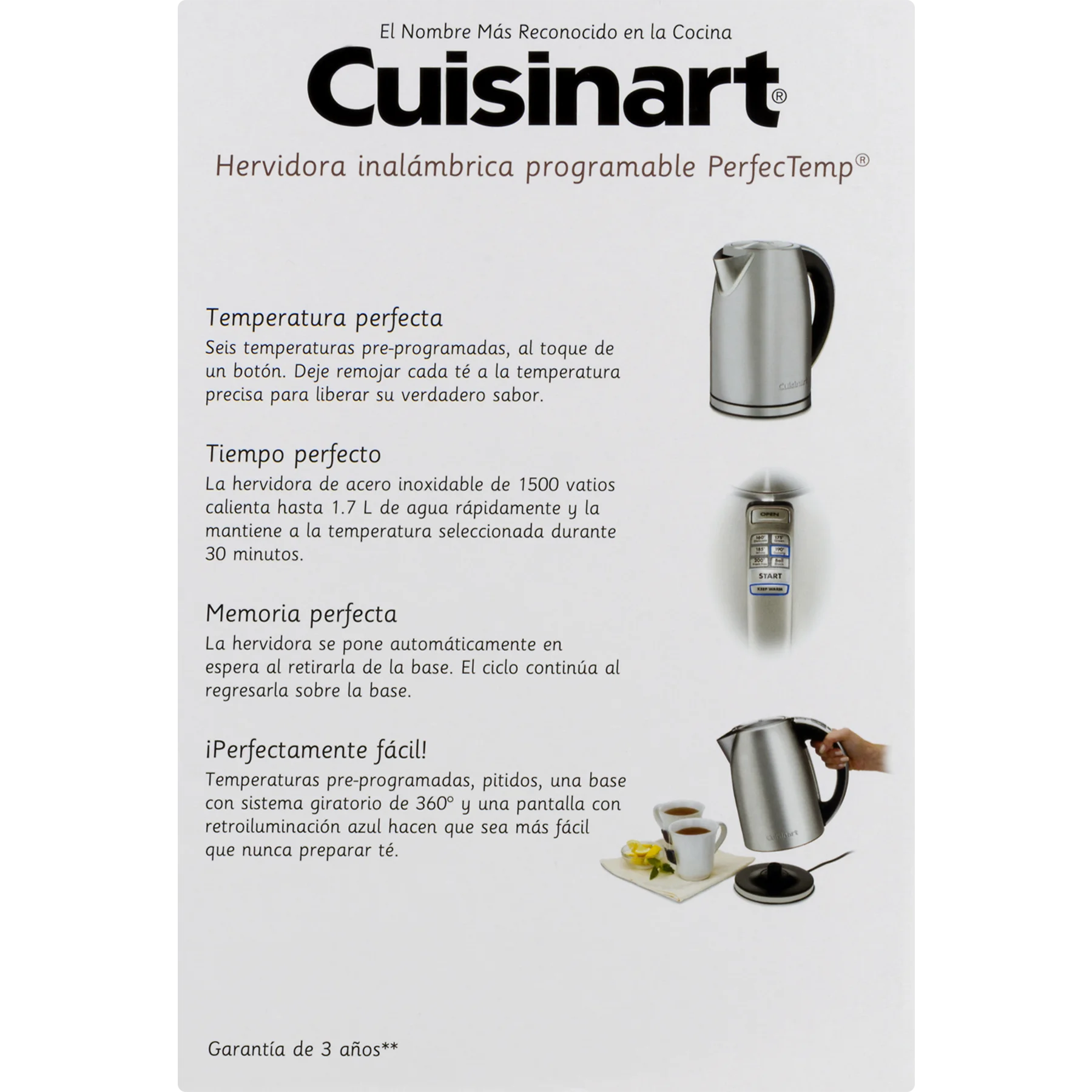 Cuisinart PerfectTemp Cordless Electric Kettle Brushed Stainless Steel (CPK-17) with 1 YR CPS Enhanced Protection Pack