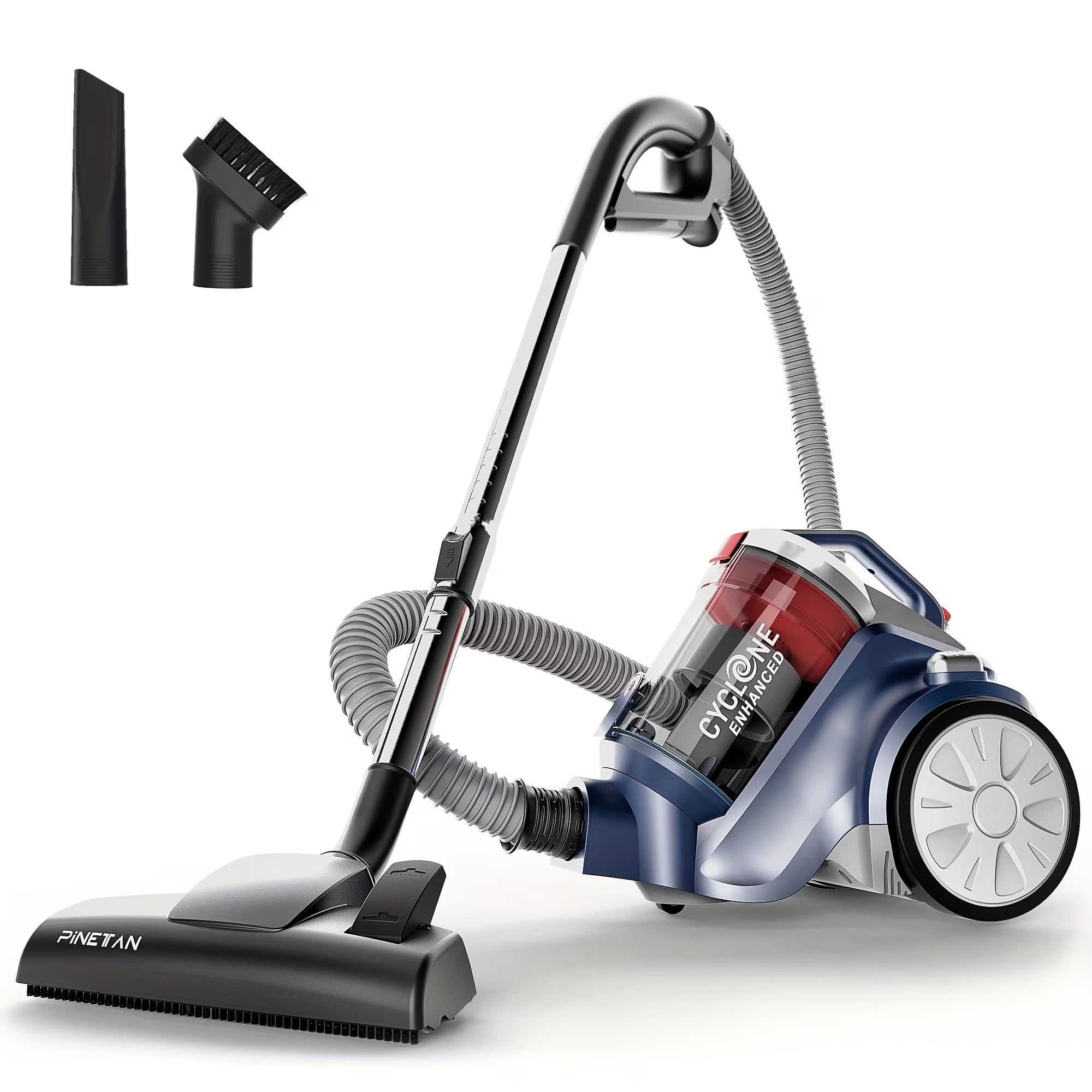 HEPA Vacuum Cleaner PINETAN Bagless Canister Vacuum Cleaner EasyPeasy, HEPA Filter, Auto Cord Rewind, Accessory Holder