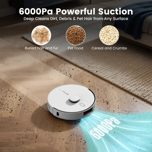 AIRROBO L60+ Self-Empty Robot Vacuum and Mop Cleaner with Ultrasonic Carpet Detection,6000Pa Suction,Laser Obstacle Avoidance,240min Long Runtime