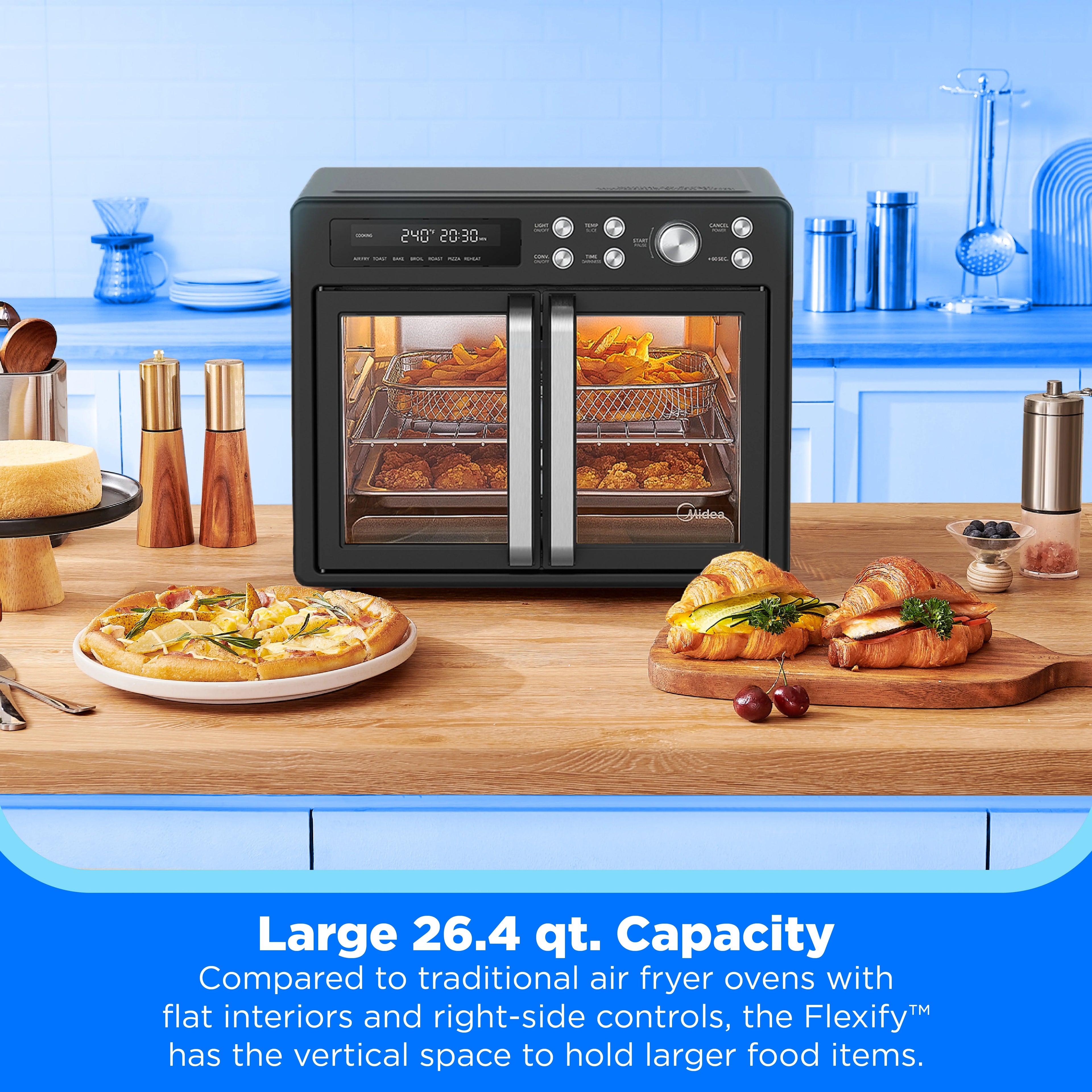 Midea Flexify French Door Air Fryer, Pizza Oven and Toaster Oven, Stainless Steel, New