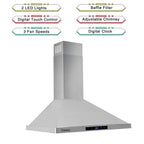 30 inch 760 CFM Wall Mount Range Hood Stainless Steel Stove Cook Vent LED Lights