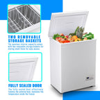 DEMULLER Deep Chest Freezer with 2 Removable Baskets Compact Mini Deep Freezers Stay-Open Lid White