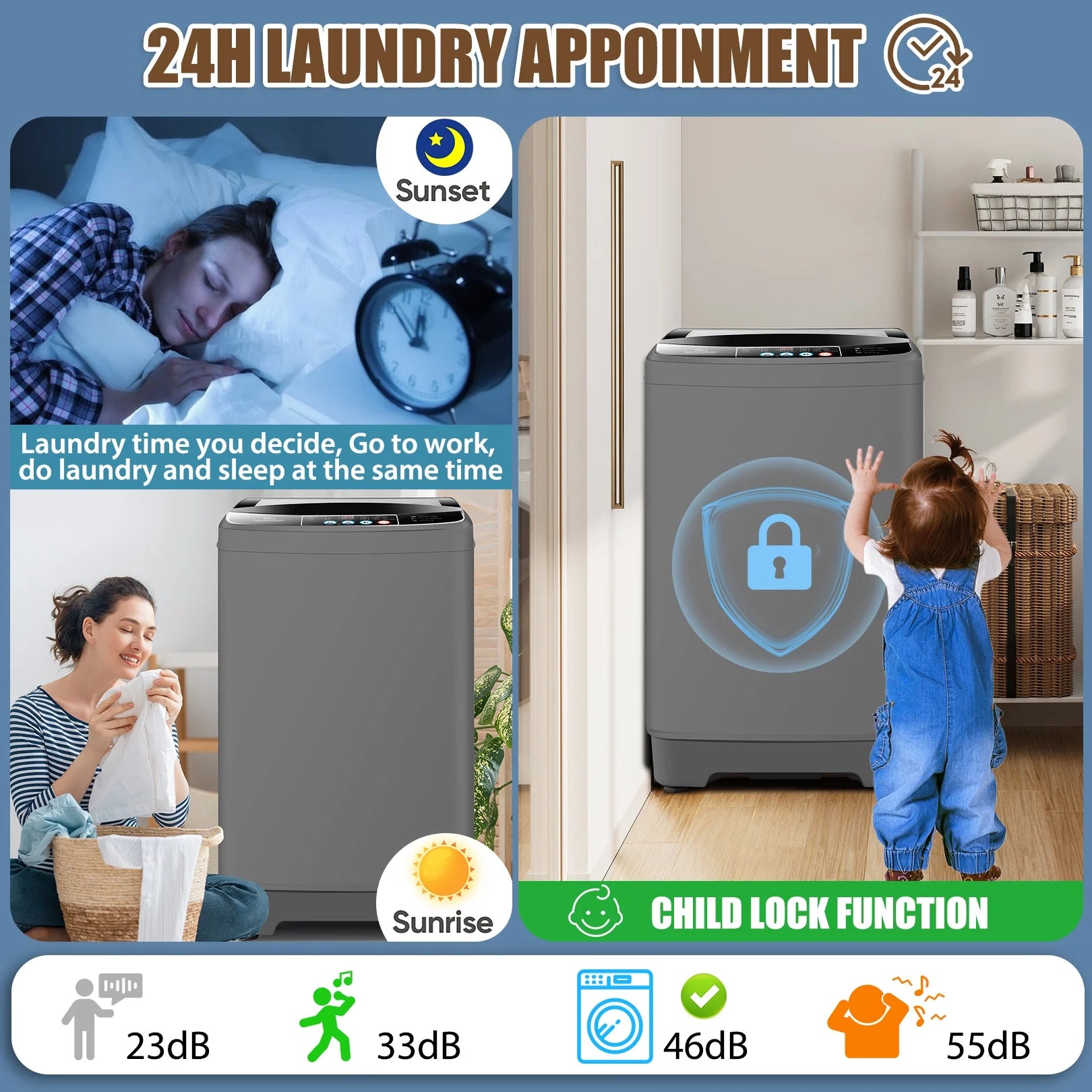 Veeboto Portable Washing Machine 15.6lbs Full-Automatic Washer, Compact Wash & Dry Combo with Drain Pump for Home, Dorms, Apart, White