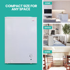 Koolatron 3.5 cu ft Compact Chest Freezer 99L White Manual Defrost Deep Freeze Storage Basket Space-Saving Flat Back