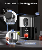 Moifoi Nugget Ice Maker,Culb in 6Mins, 44 lbs/24 H, Auto-Cleaning Portable Ice Machine with Basket & Scoop, Black