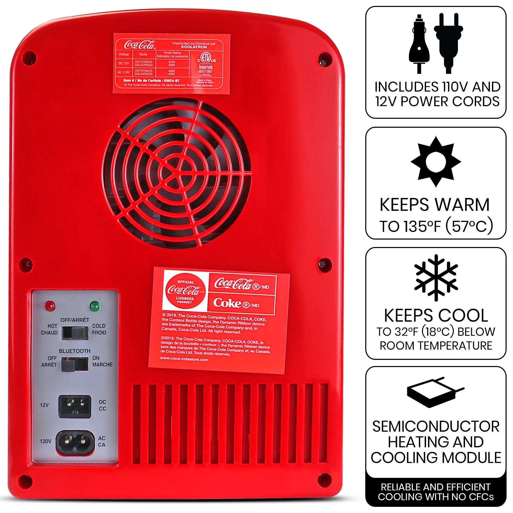 Coca-Cola 4L Portable Cooler/Warmer with Bluetooth Speaker, AC/DC Power