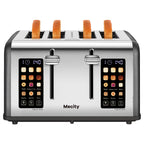 Mecity 4-Slice Touchscreen Toaster, Stainless Steel, 6 Browning Settings, Reheat, Cancel, Defrost, Removable Tray