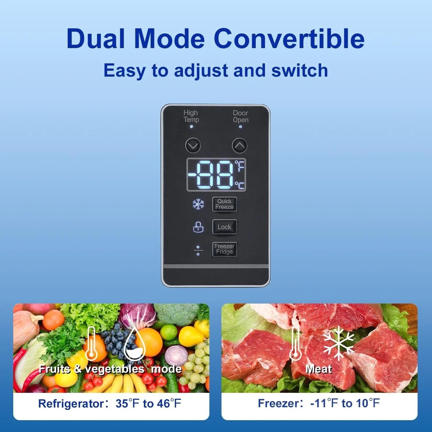Smeta 13.8 Cuft Dual Mode Digital Control Convertible Uprigh Freezer/Refrigerator