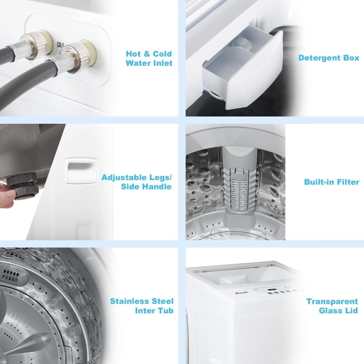 Smad Compact Washing Machines 1.7 Cu ft Single Use in Schools and apartments 12lbs White Washer