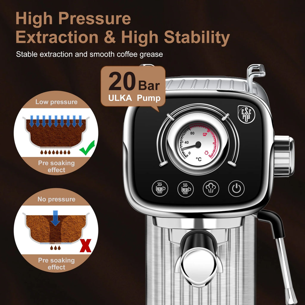 20 Bar Espresso Machine with Milk Frother, Single & Double Shot, ESE Pod Compatible, Removable Water Tank for Cappuccino, Latte, & Machiato for Home Barista