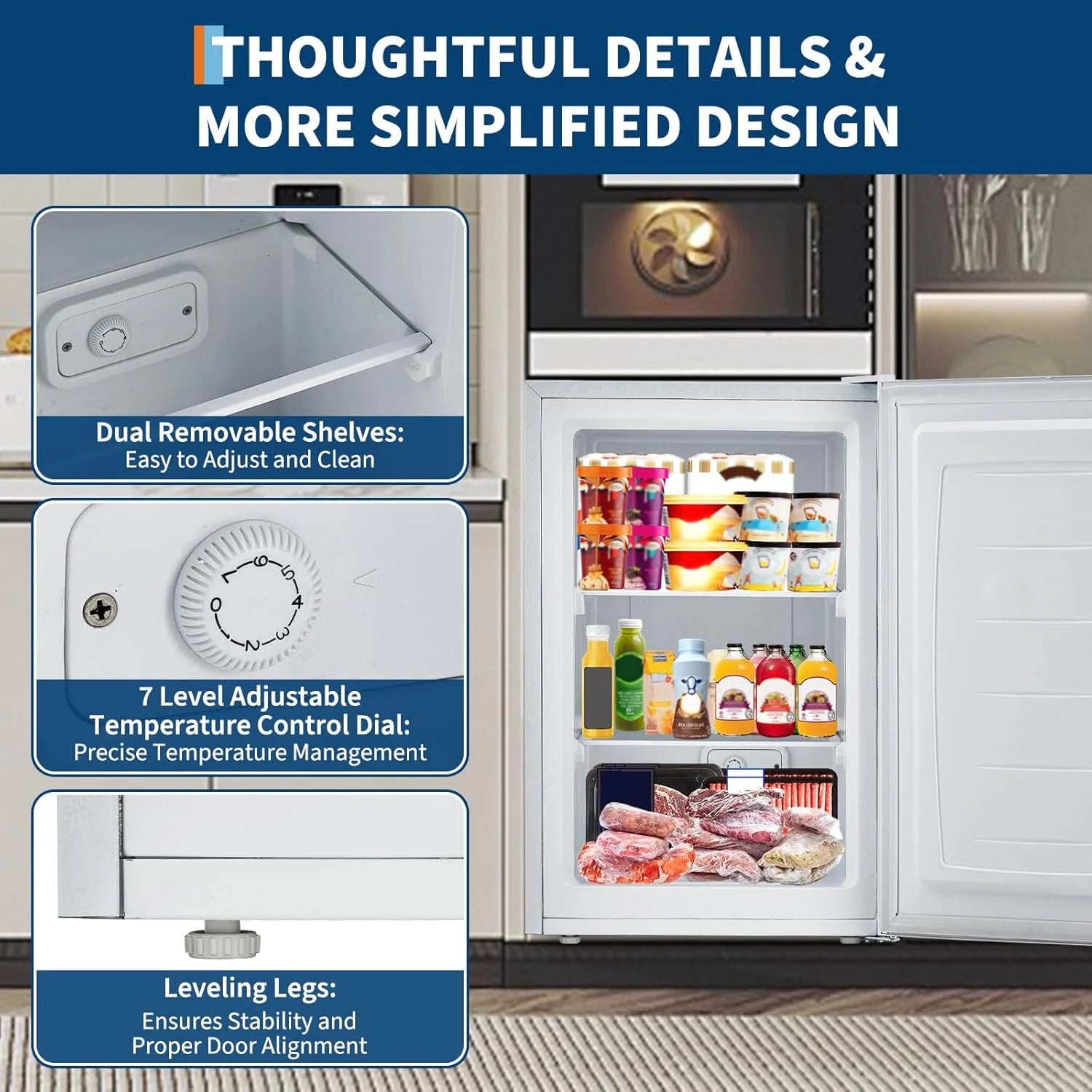 M optimized Upright Freezer, 3.0 Cu.Ft. Compact Mini Freezer with Reversible Single Door, 7 Adjustable Thermostat & 3 Removable Shelves, for Apartment, Dorm, Home, Office