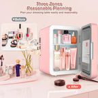 Mini Fridge for Bedroom, Skincare Fridge With Dimmable LED Light Mirror,4L Makeup Mini Fridge,Cooler & Warmer,Compact Small Refrigerator,for Bedroom, Car,For Cosmetics, Skincare And Food,Pink