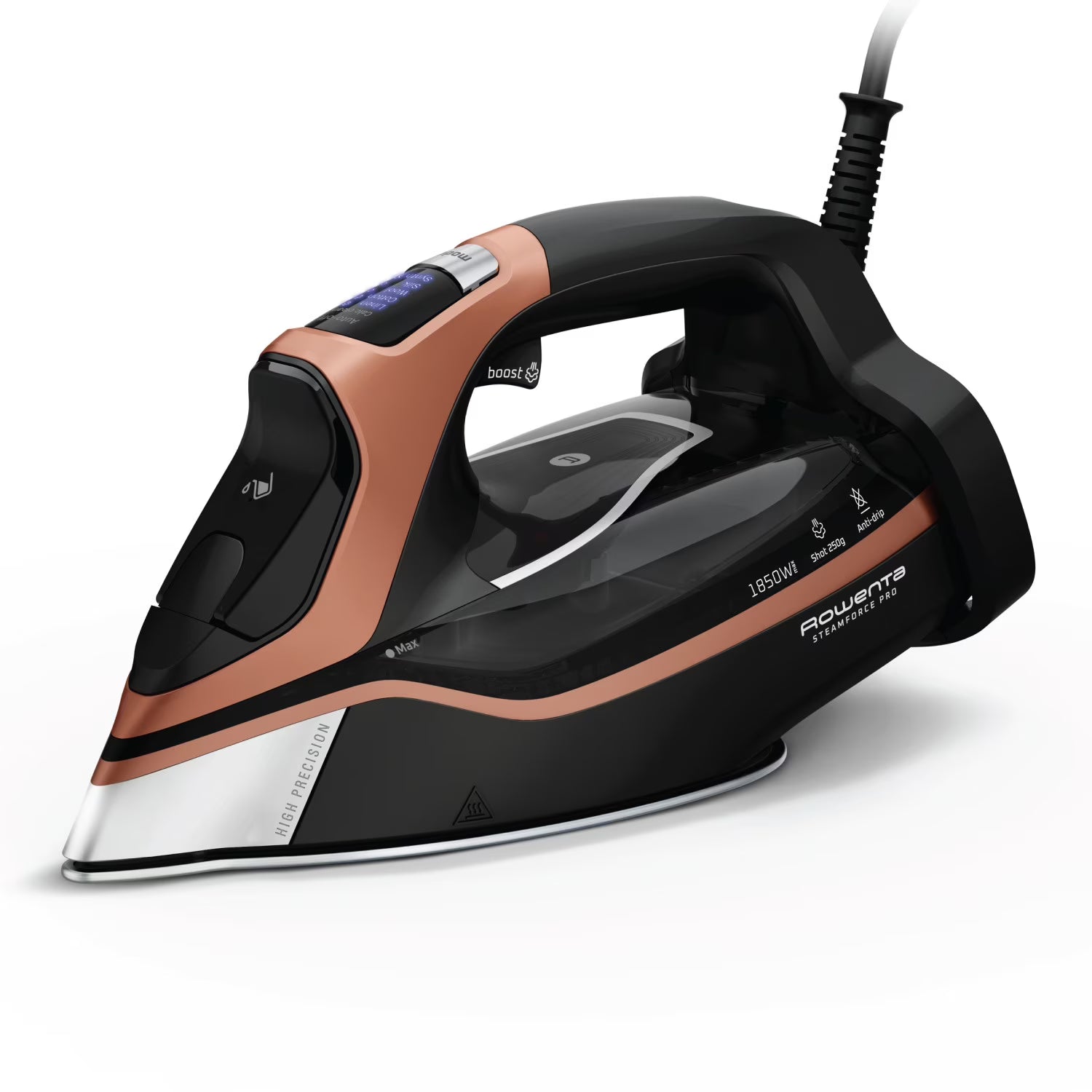 Rowenta Steam Force+ Iron for Clothes, Stainless Steel Soleplate, 1850 Watts, 400 Microsteam Holes, Garment Steamer, Black & Blue, DW9440U1