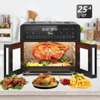 PwZzk 25.4QT Dual Zone Air Fryer Toaster Oven Combo, French Glass Door, XL Capacity, 100-430��F Temperature Range, 16 Preset Functions, LED Display, Dual Fan, 360�� Heat Circulation, Rotisserie, Bake,