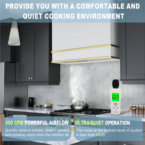 Akicon Range Hood 36 Inch, Ultra Quite Stainless Steel Kitchen Hood, Wall Mount Square Vent Hood with LED Light and Dishwasher-Safe Filters, Hood Vents for Kitchen, 3 Speeds, 600 CFM (AK-HS36HB-SWG)