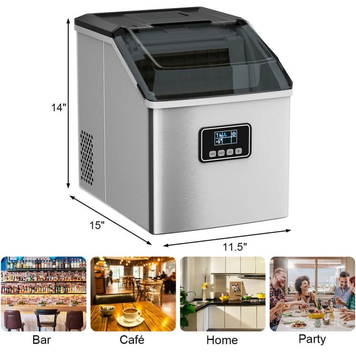 Kadyn Countertop Ice Maker, Ice Machine, Portable Ice Maker, 48 lbs Stainless Self-Clean Ice Maker with LCD Display
