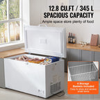 KFFKFF 12.8 Cu.ft / 345 L  Top-Open Chest Freezer with 7-SpeedTemperature Control 4 Removable Storage Baskets, Freestanding 6 Wheels