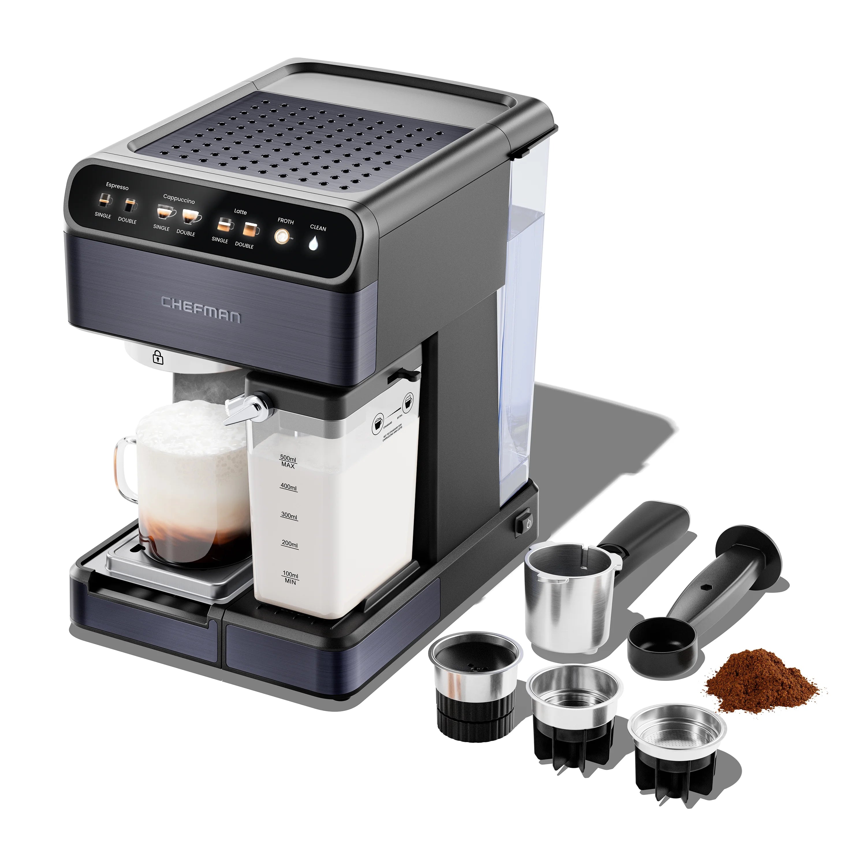 Chefman 20-Bar, 2-Cup Black Stainless Espresso Machine