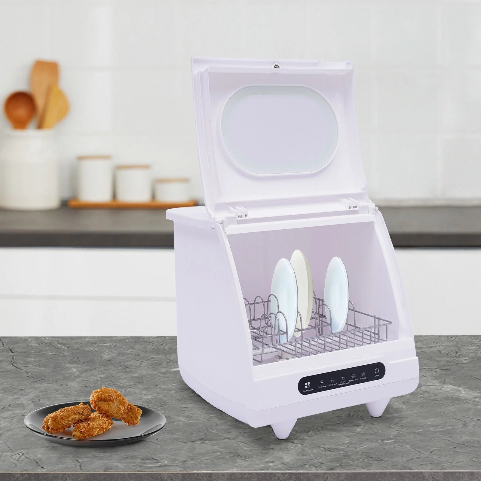 1200W White Portable Tabletop Dishwasher 2-6 Sets, Compact Dishwasher with Tank,Leak-Proof Drying, 360�� Spray Arm, 5 Programmes, for Houses, Flats and Dormitories
