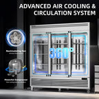 Coolski 82" W Commercial Freezer 72 Cu.ft 3 Door Reach-in Stainless Steel Commercial Freezer