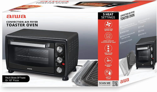Aiwa Convection Toaster Oven, Countertop Oven with Bake, Toast, & Broil Functions, 1400W, Black