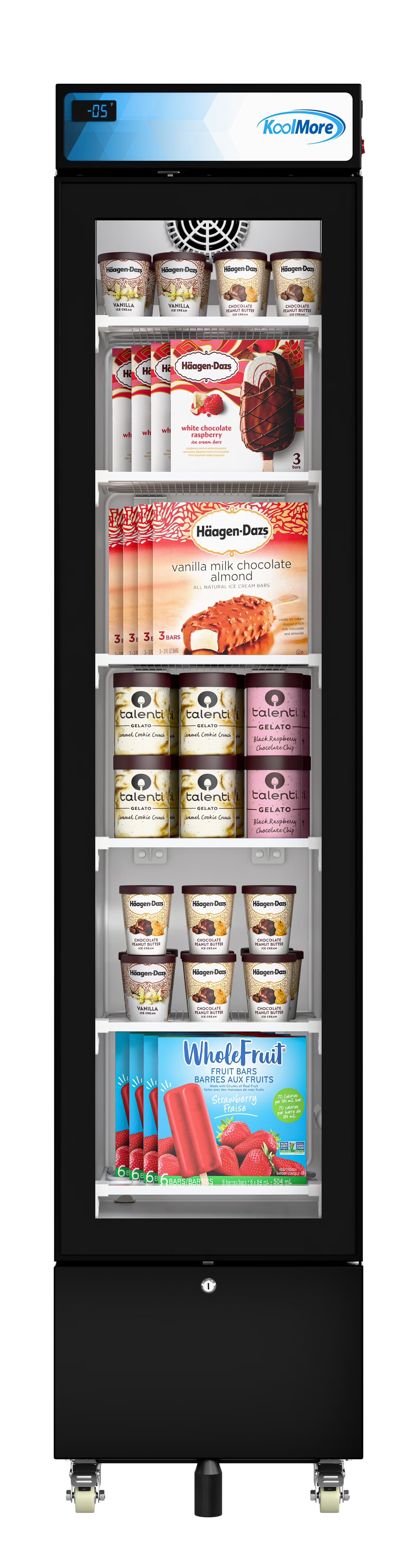17 in. Slim Commercial Merchandiser Freezer with Manual Defrost, 6.5 Cu. Ft. Capacity, ETL Listed in Black (KM-MDF-17S)