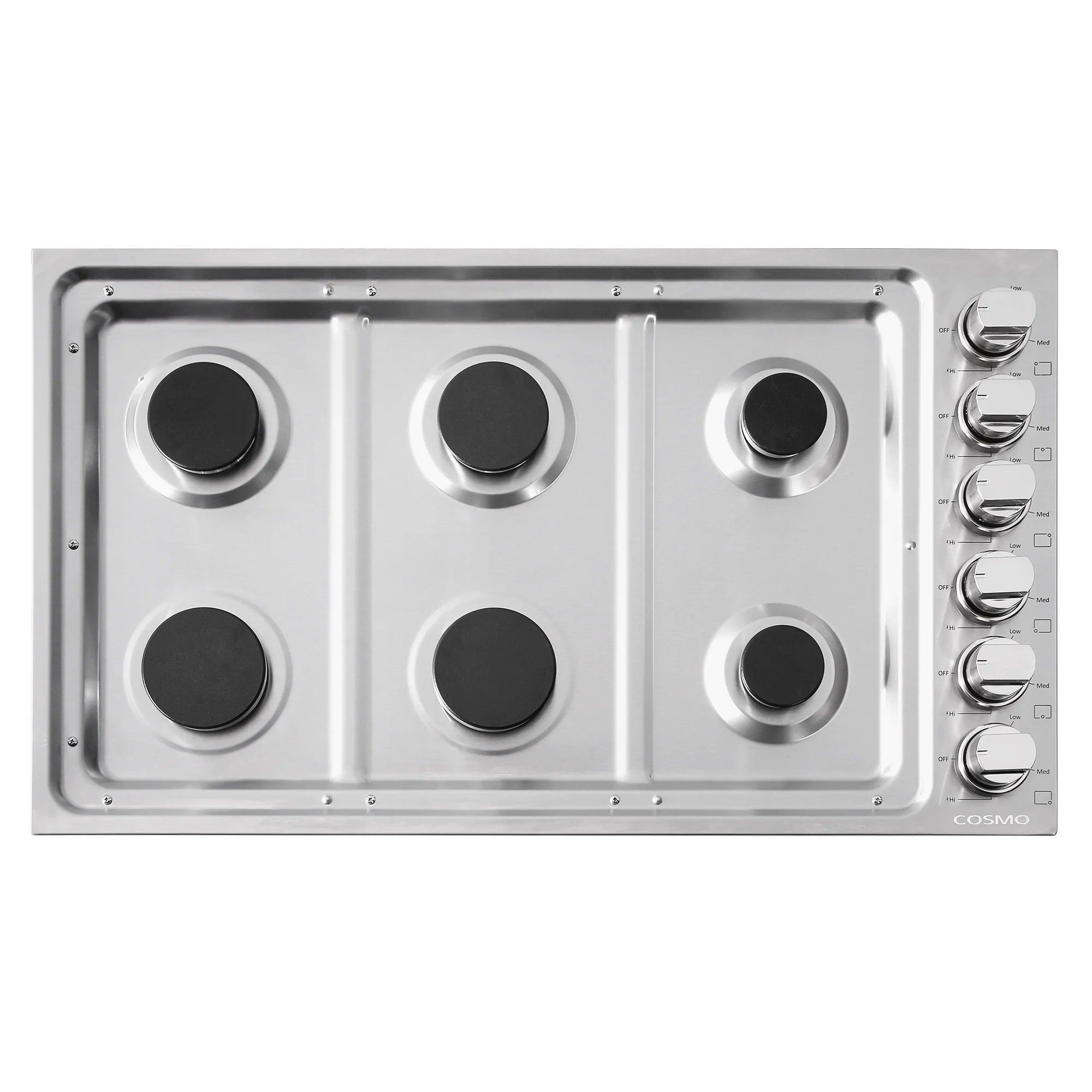 Gas Cooktop with 6 Sealed Italian Made Burners in Stainless Steel