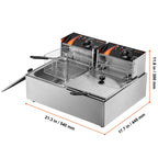 KFFKFF Commercial Dual Tank Deep Fryer, 3000W Electric Countertop Fryer with Basket, 2 x 9.1Qt/8.6L Stainless Steel Oil Fryer, featuring Temperature Control & Overheat Safety