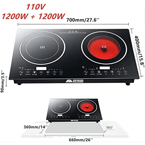 Anqidi 2400W Double Induction Cooktop, Portable Countertop Digital Electric Induction Cooker w/8 Gear Firepower 110V