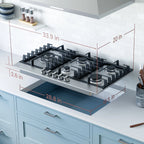 Rangaire RCG341S 34" Gas Cooktop - Stainless Steel, Sealed Burners, Cast Iron Grates, Die Cast Metal Burner Controls