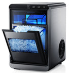 Simzlife Nugget Ice Maker Countertop, 44.9lbs per Day Chewable Pebble Nugget Ice Machine with Touch Screen for Home, Kitchen, Office, Stainless Steel, Black