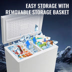 JIEJIA Compact Freezer 3.5 cu ft Environmental Chest Freezer, Mini Freezer with 7 Gear Adjustable Temperature, Removable Storage Basket, Energy Saving, White