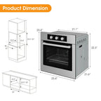 GVN Extra Large Countertop Oven,24 Inch Single Wall Oven 2.47Cu.ft with 5 Cooking Modes-Silver
