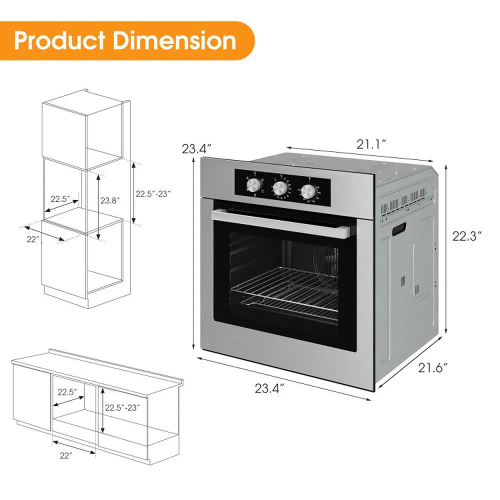 GVN Extra Large Countertop Oven,24 Inch Single Wall Oven 2.47Cu.ft with 5 Cooking Modes-Silver