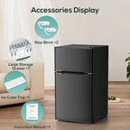 Auseo 3.1 Cu.Ft Mini Fridge 2 Door, Small Fridge 115 Volt/60 Hz, Low Noise Mini Refrigerator with Adjustable Temperature, Removable Shelves, Suitable for Home/Kitchen/Office/Dorm/Apt-Black