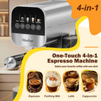 Bluebow Espresso Coffee Machine, 20 Bar Cappuccino & Latte Maker with Auto Milk Frother, Compact Design with Cup Warmer,Stainless Steel
