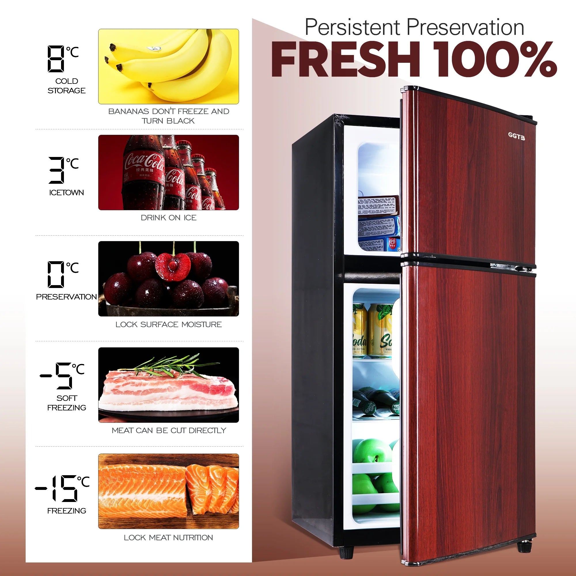 GGTB Retro Compact Two Door Refrigerator, Black, 3.0 Cu ft